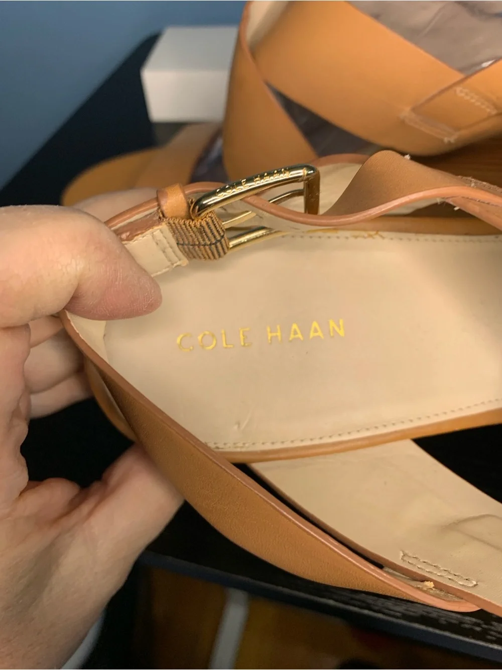 Cole Haan Tan Leather Crisscross Strap Slingback Sandals